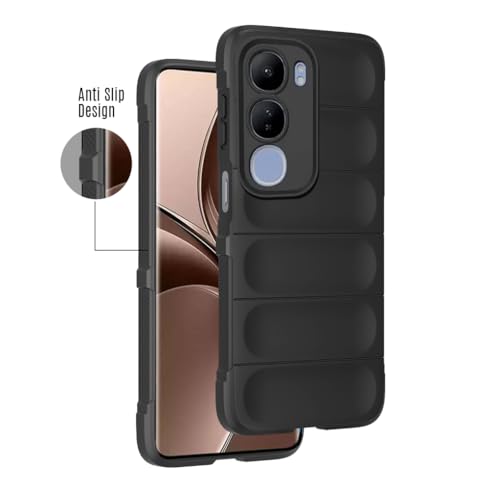 Image of Liquid Silicon Back Cover Case for Vivo Y29 5G Shockproof Military Grade Protection with Shockproof 10X Bumpers Micro-Fibre Cloth On Inner Side for Vivo Y29 5G - Black