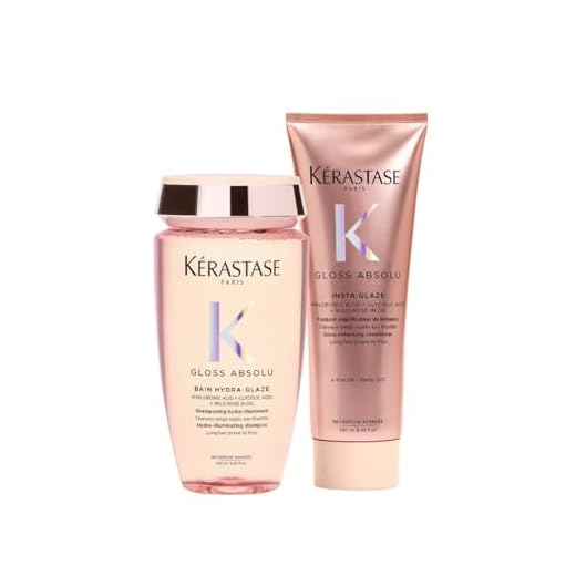 Kérastase Gloss Absolu Pflegeset mit Bain Hydra-Glaze Shampoo (1x250ml) und Fondant Insta Glaze Conditioner (1x250ml) für langes, zu Frizz neigendes Haar, Mit Hyaluronsäure, Glykolsäure & Wildrosenöl
