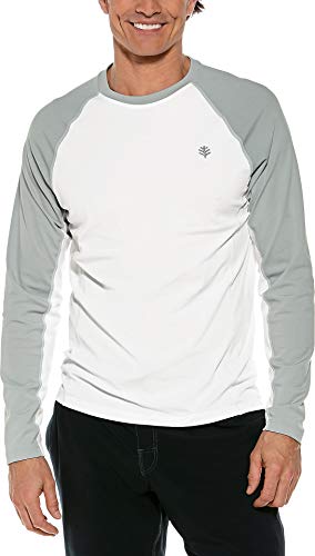 Coolibar UPF 50+ Men s Hightide Long Sleeve Swim Shirt - Sun Protective (Large- Mercury White Colorblock)