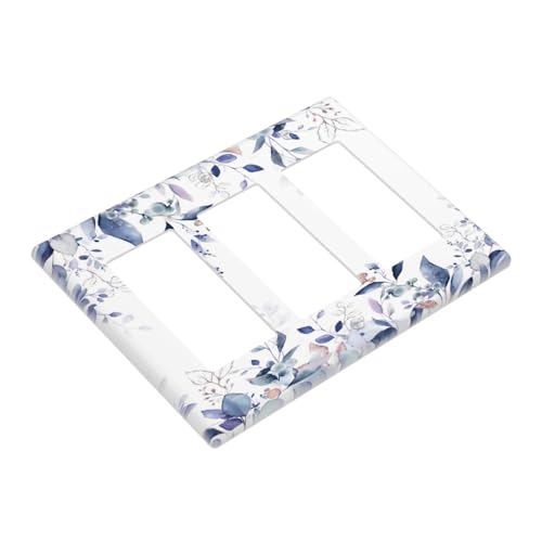 Decorative Outlet Covers Rustic Ink Blue Eucalyptus Leaves Sage leaf 3 Gang Outlet Cover Wall Plate Triple Rocker Light Switch Cover Plate Switch Plate Covers for Bedroom Home Decor