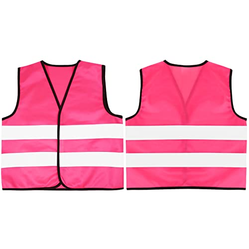 Neer Pink High Visibility Vest for Children Kids High Hi Vis Safety Vests Unisex Children's Safety Clothes Reflective Gear Jacket in the Dark for 2-4 Years Boys Girls Gift Play Outside Ride Bike