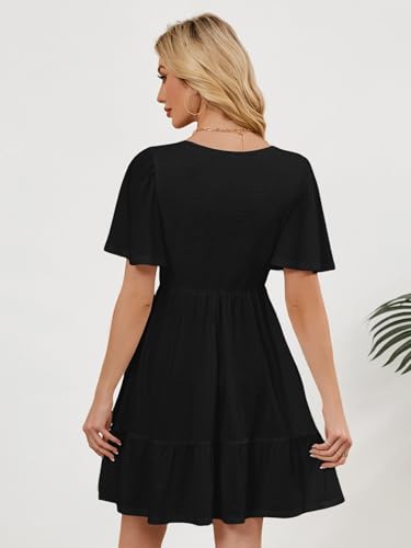 Image of UEAL Womens Cute Floral Smocked V Neck Flutter Sleeve Sundress with Pockets Casual Spring Summer Dresses for Women 2026