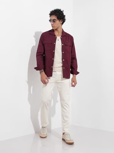 Image of The Indian Garage Co Men Slim Straight Fit Solid Mid-Rise Stretchable Jeans