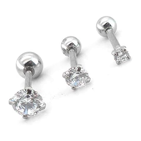 Emmajewels 18G 1/4" Triple Forward Helix Stud Earring Cartilage 2-5mm Clear Crystal Prong Set CZ Stone Tragus Ring Ball Back (2,3,4mm Stones) Cover