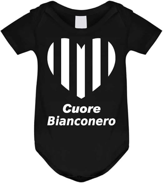 La Ruotante Body per neonato adatto a tifosi di calcio con cuore bianconero (Nero, 9 mesi)