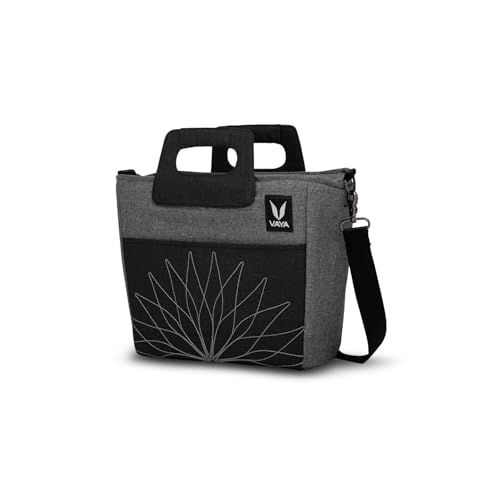 Image of VAYA Insulated Lunch Bag, Waterproof and with Cutlery Pouch, Multipurpose & Easy-to-Carry Lightweight Tote with Zip and Handle, Sling Bag with Adjustable Detachable Nylon Strap, Pepper-Grey