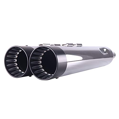 SHARKROAD Aggressive Roaring Sound Chrome 4” Slip On Mufflers Exhaust Pipe for Harley Touring 1995-2016 Road King, Steet Glide Baggers, Triple Steps Muffler for Better Performance