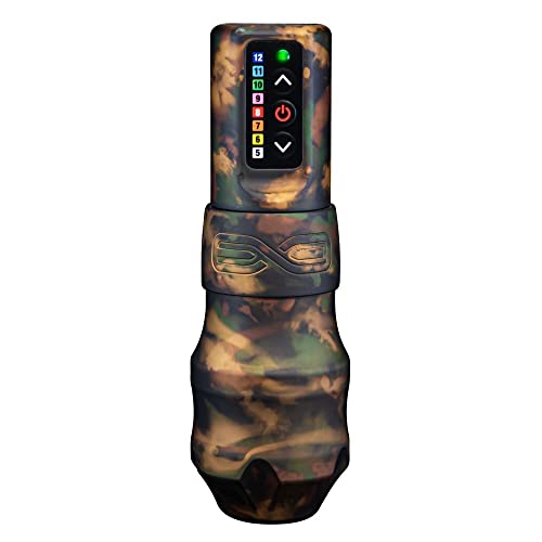 FK Irons - EXO Shadow Camo + 2 PowerBolts 4.0mm Stroke - Rotary Tattoo Machine Pen with RCA Wired & Wireless Connection, Includes 2 PowerBolts Tattoo Battery Power Supply