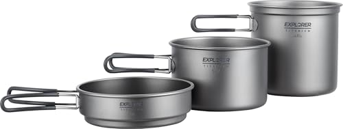 Explorer Bear Titanium Stackable Camping Cooking Pot Mess Kit Set