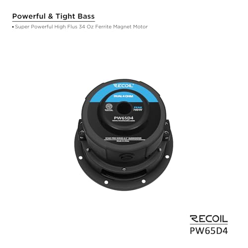 Image of RECOIL PW65D4 6.5-inch Subwoofer, Dual 4-Ohm Voice Coils, 400W Peak Power, 200W RMS