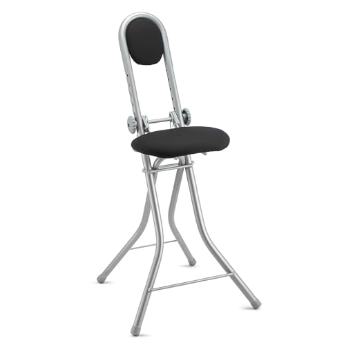 Fishtec Chaise Assis Debout Réglable en Hauteur - Siège Rembourré Idéal Repassage - Pliable Compacte - Charge 100 kg - Atelier Bureau Cuisine