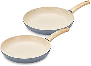 Tower T800070G Scandi Induction Frying Pan Set, Non Stick, Soft Touch Wood Effect Handles, Grey, 2 Piece, 24/28 cm