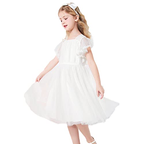 Flower Girl,Little Kid Dress Tulle Ruffle Short Sleeve A-Line Princess White Party Tutu Tulle Summer Vintage Dress 3T