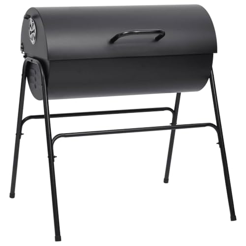 Barbacoa con 2 parrillas de acero negro de 80 x 95 x 90 cm, carbón vegetal grande, barbacoa con rejilla para mantener el calor, recipiente extraíble para cenizas para exteriores, camping, balcón