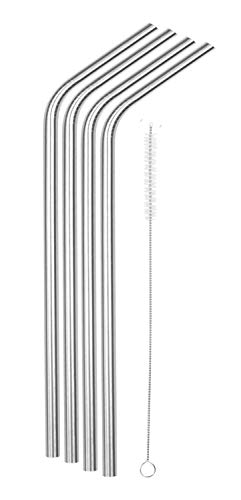 SipWell 9,5 mm gebogene breite Edelstahl-Trinkhalme, 4er Pack - rostfreie Metall-Trinkhalme mit Reinigungsbürsten - perfekt für Smoothies & kalte Getränke Cover