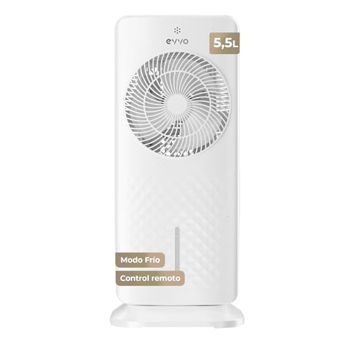 EVVO AC750 Ventilador Evaporativo   Climatizador Portátil Aire Frío Sin Instalación con Agua y Hielo, 3 Velocidades, 2 Modos, Función Frío, Oscilación, Temporizador 12h y Mando a Distancia, Silencioso