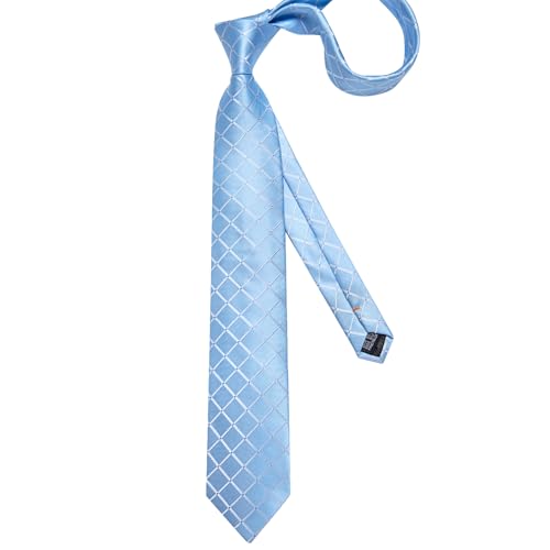 Image of DiBanGu Mens Silk Plaid Tie and Pocket Square Set | Elegant Silk Formal Tie Set, Woven Check Necktie and Cufflinks Tie Clip Set, Perfect for Wedding Party, Comes in Gift Box