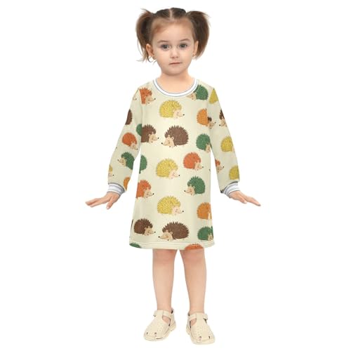 Girl Long Sleeve Dress Colorful Hedgehogs on Cream Girls Dresses A-Line Casual Tunic Playwear 2-8 Years4