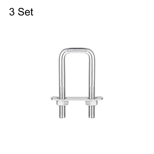 Image of uxcell Square U-Bolts, 3 Sets 27mm(1.06 inch) Inner Width 75mm Length M8 304 Stainless Steel U Clamp Bolt with Nuts and Plates, for Boat Trailer