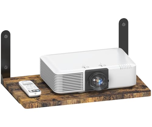 Ardier Wall-Mounted Projector Shelf, Wooden Media Holder Holds Up to 24 lbs, Floating Entertainment Shelves Furniture for Cable Box, WiFi Router, TV Box, Game Console, DVD Player, Black