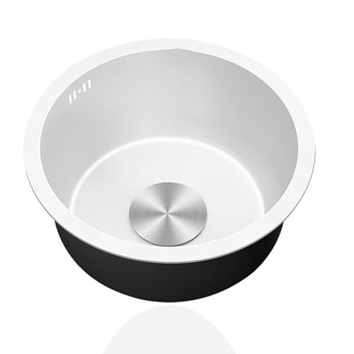 Lavabo Cuisine Rond,éVier de Cuisine Blanc,Petit Evier Inox 1 Bac Avec Raccords de Vidange,pour Cuisines,Caravane,FaçOns D'Installer Sur Le Plan Et Sous Plan...