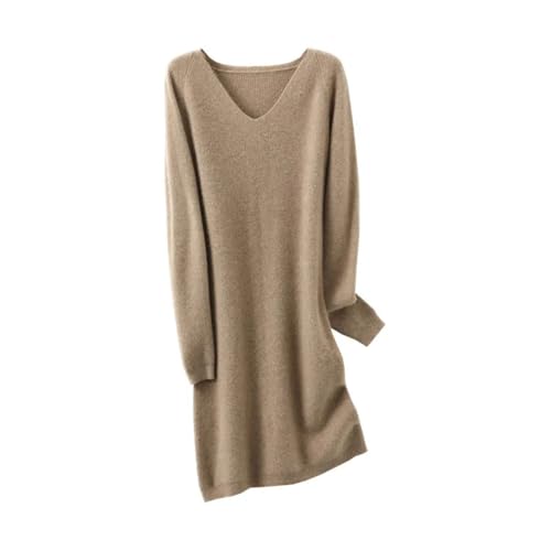 Dvbfufv Women's Merino Wool Sweater Dress Women Winter Thicken Long Jumper Female V-Neck Knee Length Knitted Dresses2