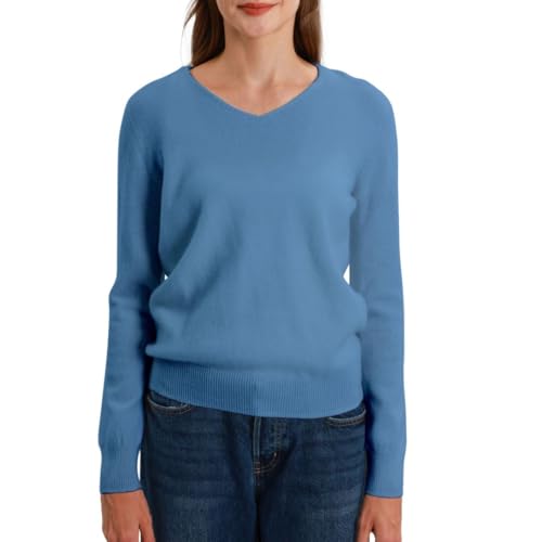 Amazhiyu Womens 100% Wool Pullover Sweaters Knit V Neck Long Sleeve Casual Tops