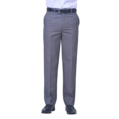 James Holton Mens Smart Classic Polyester Trousers | Flat-Front Easy Care Formal Business Office Pants 36 Waist and 27 Inside Leg Grey
