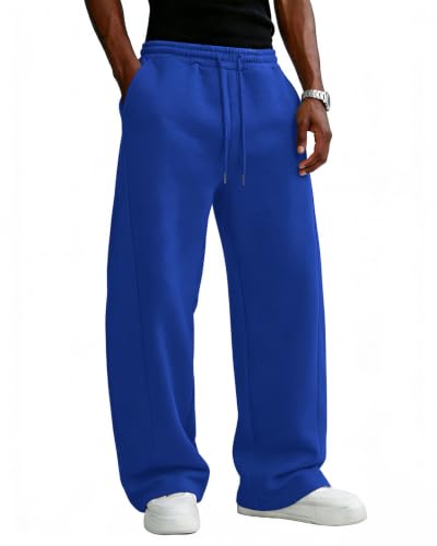 Image of Men's Baggy Sweatpants Cotton Fleece Wide Leg Lounge Sweat Pants Drawstring Waist Jogging Pants with Pockets