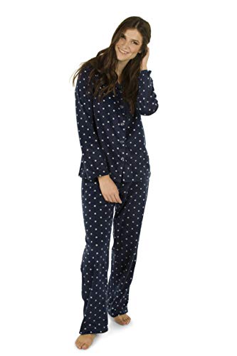 Totally Pink Women's Warm and Cozy Plush Fleece Winter Two Piece Pajama Set Teen and Girls (X-Large, Navy Polka Dot)