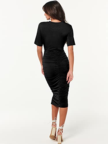Anrabess Women Summer Short Sleeve T-Shirt Sexy Cutout Ruched Bodycon Cocktail Party Midi Dress 913Heise-Xl Black #TOP4