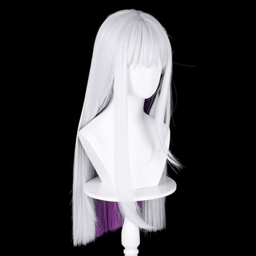 Image of Xuzhao Anime White Mixed Purple Black Long Straight Wigs with Side Braid&Bangs Women Nihi Lux Style Cosplay Costume Halloween,Game Show,Party