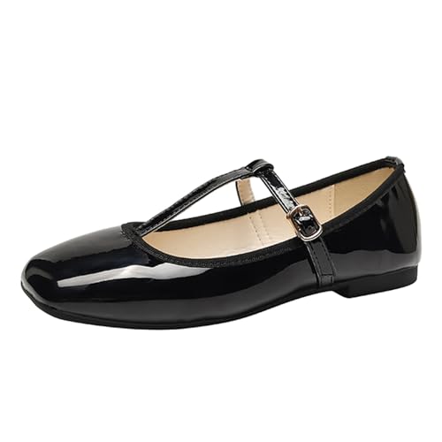 Women's Patent Leather Mary Jane Flats Square Toe Ballet Shoes with T-Strap Design Comfort Light Versatile Dressy-Casual Footwear for Work Parties & Walking - Main Image