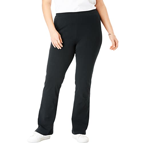 Woman Within Stretch-Cotton Knit Pull-On Bootcut Leggings Black