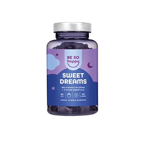 Melatonina Pura para Dormir Bien, 1mg Melatonina | Gominolas para Dormir, con Valeriana , Manzanilla, Lavanda, Pasiflora y más | Sabor Arándano | 60 Gummies | Vegano, Sin Gluten ni Lactosa | BeSoHappy