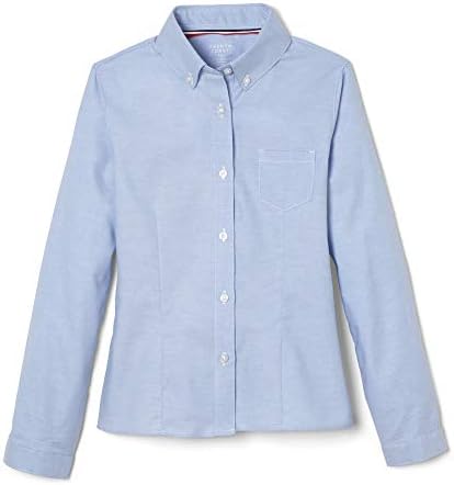 French Toast Big Girls' Long Sleeve Button Down Oxford, Light Blue, 14