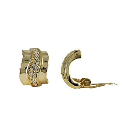 Isaac Kieran Gold Finish Crystals Oblique Clip-on Earrings Cover