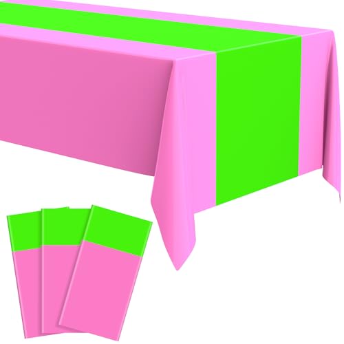 Oudain 3 Pcs Disposable Plastic Tablecloths 54" x 108" for Rectangle Wizard Tables Cloths Waterproof Table Cover for Witch Party Baby Shower Wedding Birthdays Decoration (Pink,Green)