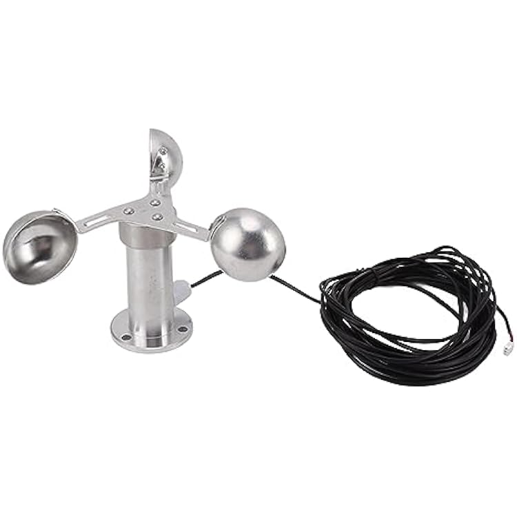 Jeanoko Wind Speed Sensor, Accurate Measuring 360 Degree Aluminium Alloy 3 Cups Wind Speed Sensor Anemometer with 8 Meter Cable for Power Plants