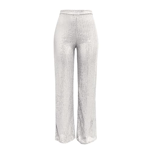 Womens Wide Leg Pants Elastic High Waist Sequin Sparkly Dance Pants Baggy Summer Fashion Baggy Palazzo Stretch Trousers4