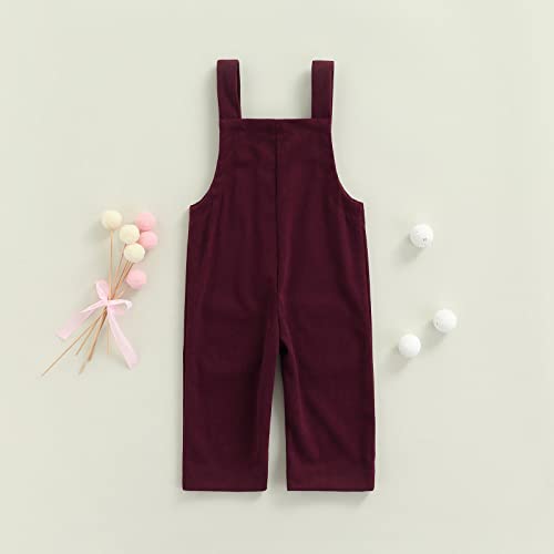 Kuriozud Toddler Baby Girl Boy Corduroy Overall Solid Bib Pants Suspender Trousers With 2 Pocket Bottom Clothes (Wine Red, 6-12 Months) #TOP2