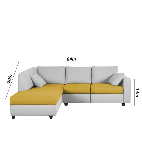 Image of Florian LHS 4 Seater L Shape Sofa Set for Living Room (Yellow Grey Fabric) Premium Fabric Sofa