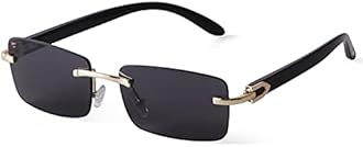 Fashion Rimless Sunglasses for Women Men Gangster Tinted Lens Frameless Shades Faux Buffalo Horn Glasses Rectangle Eyewear