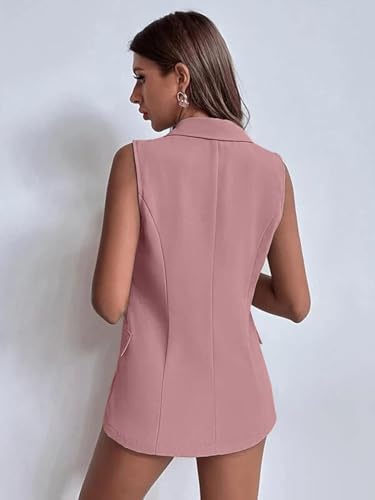 Women's Sleeveless Blazer Vest Summer Casual Open Front Cardigan Double Breasted Jacket with Pockets2