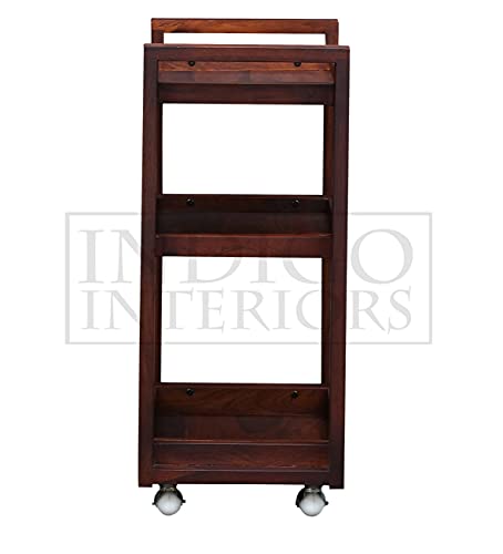 Image of Avian Solid Wood Bar and Serving Cart with Wheels- Industrial Style Rolling Storage Cabinet Trolley - Kitchen Bar Dining Room Tea Wine Rack with Wine and Bottle Holder