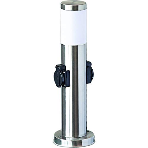 Hi Lite Baliza de Acero Inoxidable IP44 Redonda con 2 enchufes estancos para Bombilla de Rosca E27 Acabado Plata