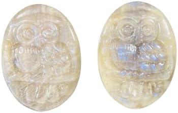 1pc Natural Crystal Blue Moonstone Owl Carving, Desktop Decoration ﻿,1pc
