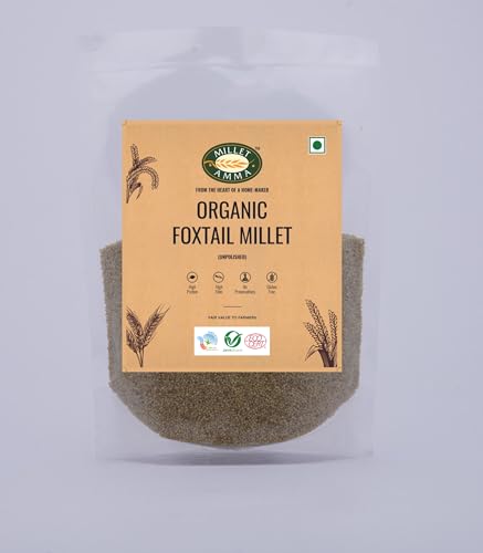 Image of Millet Amma Certified Organic Foxtail Millet 1kg | Unpolished Grains | Korralu, Thinai, Kangni, Korra, Navani | Low GI | Diabetic Friendly | High Fiber | Gluten Free