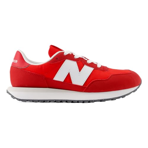 New Balance Kid's 237 V1 Lace-Up Sneaker, White/True Red, 4.5 M Big Kid