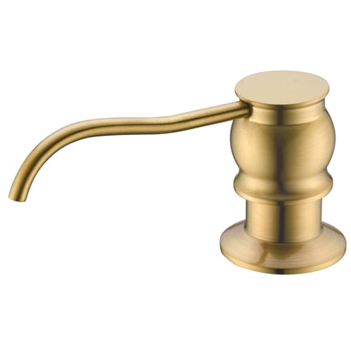 Built in Deck Mount Liquid Lotion Kitchen Countertop Metal Soap Dispenser, Brushed Gold Brass Dispenser Pump with 500ml (17oz) High Capacity Bottle
